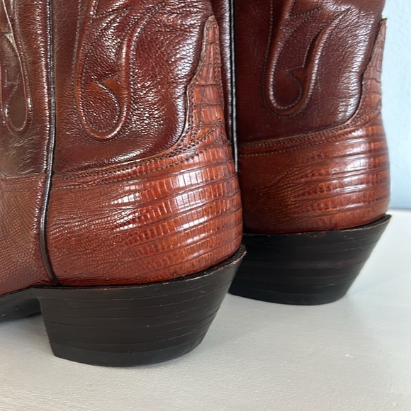 Lucchese • Vintage Women’s Classic Lizard Skin Leather Cowboy Boots Cognac Sz 7 - Picture 5 of 16